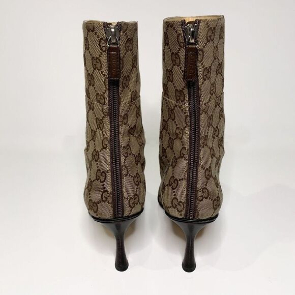 Gucci Monogram Double G Logo Canvas Calf Booties US 8 Brown Beige Supreme Heels - Picture 4 of 12